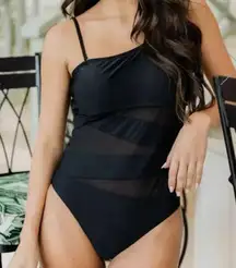 Black One-Shoulder Swimsuit NWOT pink lily meet me at Waikiki one piece.