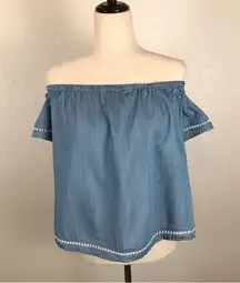 Bebe chambray off the shoulder boxy fit top L