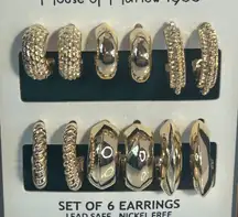 House of Harlow 1960 Set of 6 Gold Tone Hoop Stud Earrings Lead Safe Nickel Free