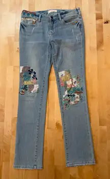 Sundance Magnolia Fit Floral Embroidery Patchwork Straight Jeans