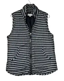 Mud Pie Women's Top Striped Zip Front Vest Closure Pockets Sleeveless‎ Small
