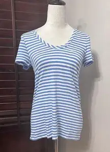 Caslon Womens T-Shirt Blue White Striped Short Sleeve Scoop Neck XXS New