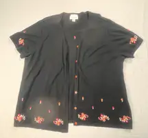 CJ Banks 3X Black Embroidered Cardigan Twinset Floral Short Sleeve Plus Size