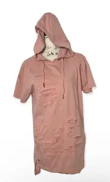 Screenshot Pink Distressed Hoodie Sweatshirt Size L Short Sleeve Pullover