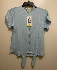 Weatherproof Vintage Womens  Shirt S Button Up Tie Front Light Blue Stripes NWT