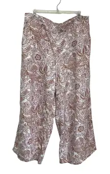 Rachel Zoe Linen Wide Leg Cropped Pants Floral Print Resort Wear Sz XL