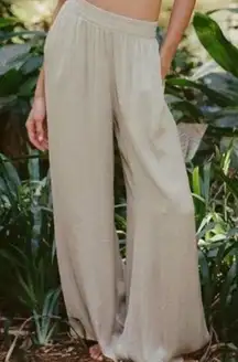 Zara satin effect Beige Wide Leg Palazzo Pants elastic waist lightweight flowy