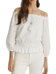 Lauren Ralph Lauren Womens Eyelet Off-The-Shoulder Pullover Top White Size Mediu