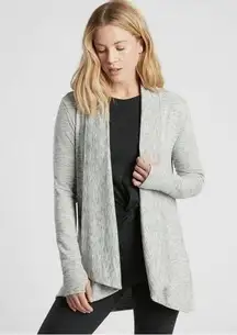 Athleta Pranayama Marl Grey Pockets‎ Long Open Cardigan Women's Sweater sz M