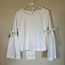 Free People White Blouse Bell Sleeve Size S So Obviously Yours Tie‎ Back Ruched