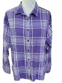 Cabela’s Plaid Flannel Button Down Shirt Purple White Size 2XL