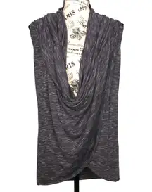 Simply Vera X-SMALL Low Drape Neck Faux Collar Heathered Raw Hem Blouse