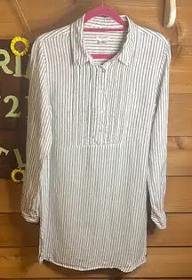 Artisan NY Linen Button Collar Tunic Dress Boho Feminine Beach Stripe Minimal M