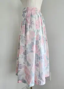 Vintage 80s Tan Jay Pastel Floral Pleated Midi Skirt High Waist Wool Blend 2