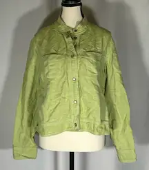 J Jill • Linen Blend Jacket Size L Petite Lime Green Front Pockets Blazer