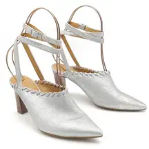 Sundance Jacinda Shoes Metallic Silver Ankle Wrap Heels Women’s Size 36 | US 6