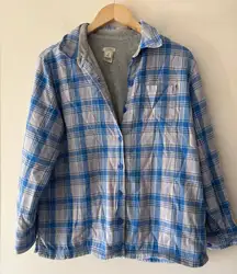 LL Bean Women's Fleece Lined Flannel Shacket Shirt Jacket Blue Plaid