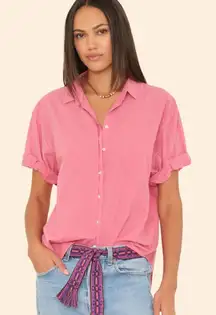 Xirena Channing Tea Rose Pink Short Sleeve Button Down Top