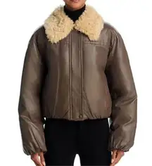 Stand Studio Fran faux leather puffer jacket fur collar mole brown size EU40 med