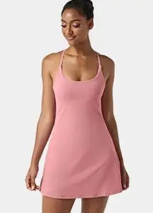 Halara  Cloudful Lined Pocket Active Workout Dress Size Large Pink Salmon Bra