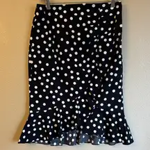 White House Black Market Size 10 Polka Dot Ruffle Pencil Skirt Black White