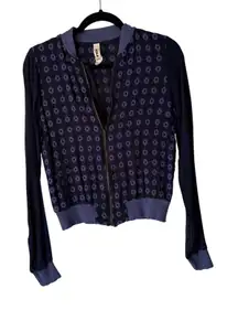Amadi Anthropologie‎ Bomber Jacket Navy Eyelet Embroidered Zip Front  Size S