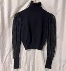 ZARA  Textured Sheer Sleeve Thin Black Turtleneck Sweater