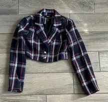 Forever 21 Navy and Red Plaid Cropped Blazer