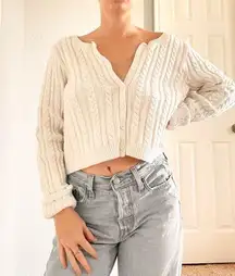 Hollister  White Cable Knit Cropped Cardigan