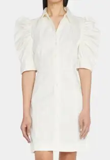 Frame Gillian Shirt Dress in Ecru Size M Poplin Denim Puff Sleeve Mini Preppy