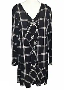 Kenzie Black and White Plaid Ruffle Dress Size M