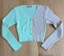 REBELFLOW Ribbed Cardigan Color Block Size XS Mint Green & Brown