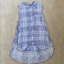 Blue Plaid Button Up Sleeveless top