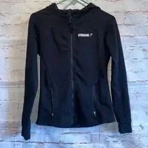 Gym Shark Sweater Jacket Womens Black Hoodie Full Zip Front Athletic Activewear