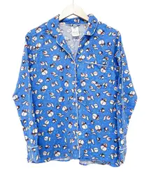 Lands End Blue Snowman Button Down Pajama Shirt Sz M