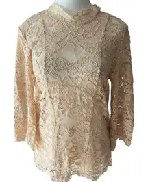 Shilla Chic Lace Blouse in Cream Pink Size Small Office Bohemian Business Casual
