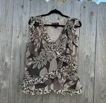 Spenser Jeremy Women's Size XL Brown Silk Top Floral Ruffled Vintage Fairy Fall