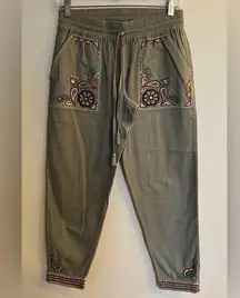 CALYPSO ST. BARTH Women's Olive Green Embroidered Detail Drawstring Jogger Pants