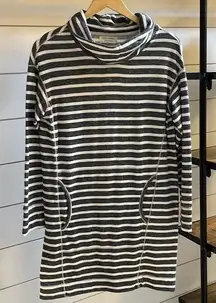 Max Studio Weekend Grey & White‎ Strip Cowl Neck Oversized Cozy Sweater