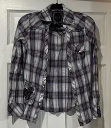 Guess Purple and White Plaid Shirt