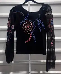 Save The Queen Mesh Embroidered top