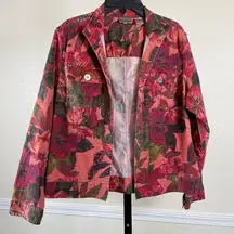 Chico’s Floral Denim Jacket Boho Western Y2K Vintage Utility Streetwear Grunge