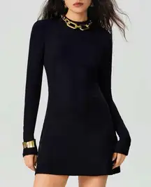 Cider  Black Mock Neck Ribbed Swing Dress