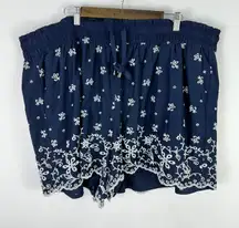 Lane Bryant Shorts 26 28 Navy Embroidered Boho Resort Coastal Vacation Beachy