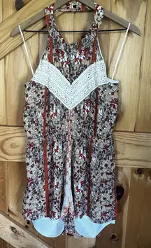 Blue Rain‎ Woman's Medium Beige Orange Floral Romper  western halter