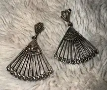 Sterling Silver Marcasite Fan Earrings 925 Dangle‎ Pierced Ears