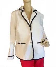 RAFAELLA PONTE KNIT WHITE BLAZER WITH NAVY BLUE TRIM BLAZER (18W)