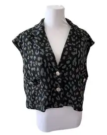 Lavish Black Grey Cropped Leopard Print Jacket Vest sz MEDIUM NWT