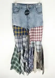 Rehab  LAB Reimagined High Waist Flannel Flare Lumberjack Bells Jeans Size Large