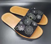 Coach  size 5 black Rivet Tea Rose slide sandal